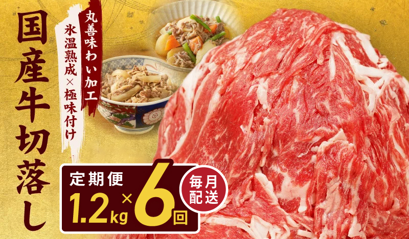 【氷温熟成×極味付け】国産 牛肉 切り落とし 定期便 1.2kg×全6回 総量 7.2kg 丸善味わい加工【毎月配送コース】 099Z215