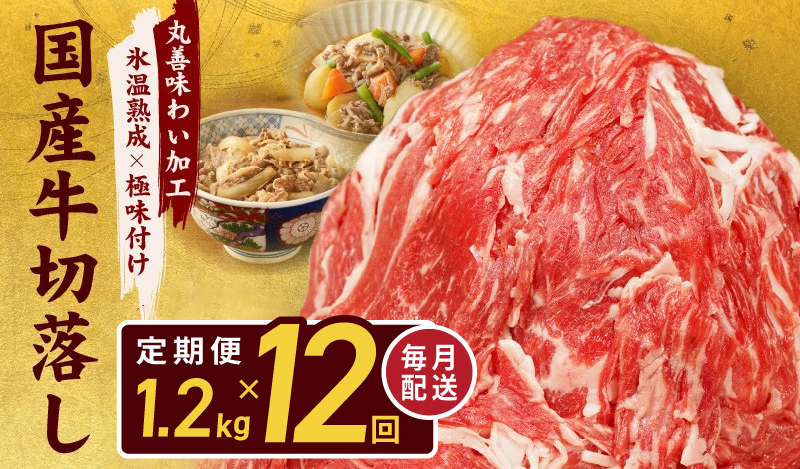 【氷温熟成×極味付け】国産 牛肉 切り落とし 定期便 1.2kg×全12回 総量 14.4kg 丸善味わい加工【毎月配送コース】 099Z216