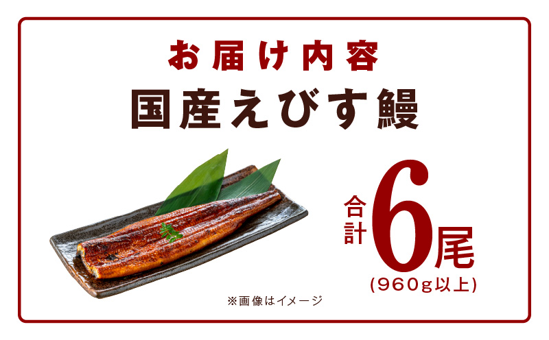 【数量限定】国産うなぎ 6尾 960g以上 大サイズ【えびす鰻 うなぎ ウナギ 国産 泉佐野産 1尾160g以上 蒲焼き かばやき 冷凍 うな重 ひつまぶし 惣菜 先行予約】 G1261