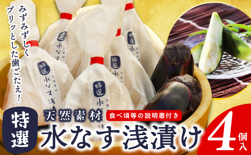 【先行予約】「特選最上級品」天然素材 水なす浅漬け 4個【新鮮 野菜 泉佐野産 茄子 やさい 高評価 数量限定 先行予約】 099H3085