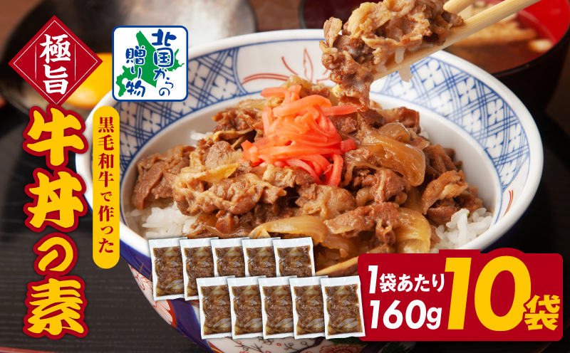 美味しくなってリニューアル！【黒毛和牛】で作った極旨牛丼の素（160g×10袋） 時短 簡単便利 レンチン 夜食 つまみにもオススメ G1336