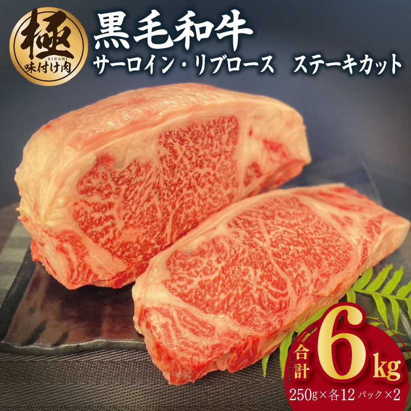 A5/A4等級 黒毛和牛 サーロイン/リブロース ステーキカット 合計6kg（各250g×12P）【極味付け肉】 CFX0023