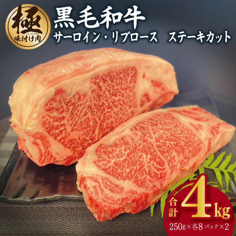 A5/A4等級 黒毛和牛 サーロイン/リブロースステーキカット 合計4kg（各250g×8P）【極味付け肉】 G1579