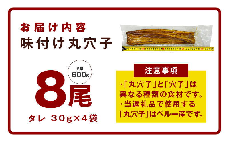 【五郎藤】味付け丸穴子 2尾×4パック 計8尾（8人前）小分けパック 計600g前後 ペルー産 マルアナゴ まるあなご G1567