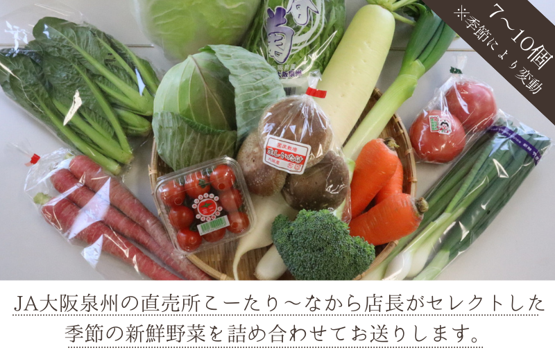 JA大阪泉州 直売所店長セレクト 新鮮野菜セット【7～10個 詰め合わせ 泉佐野産 とれたて 新鮮野菜 やさい 高評価 数量限定】 005A178