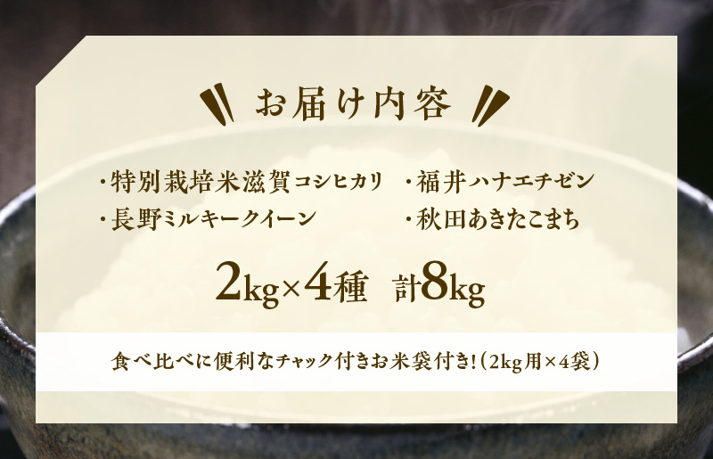 【至福の食べ比べ〜シルバーコース〜】 合計8kg（2kg×4種類）タワラ印 米 福袋