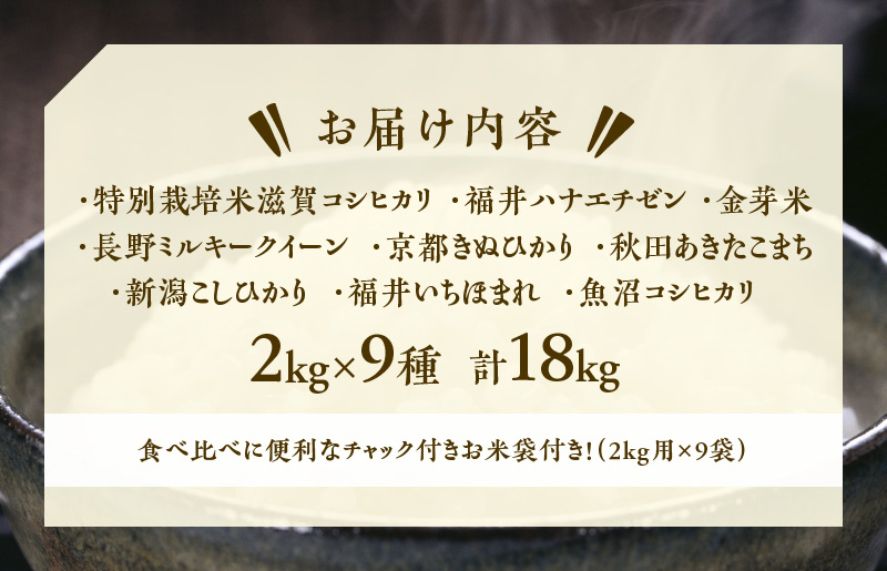 020C207 【至福の食べ比べ〜プラチナコース〜】 合計18kg（2kg×9種類） タワラ印 お米 福袋