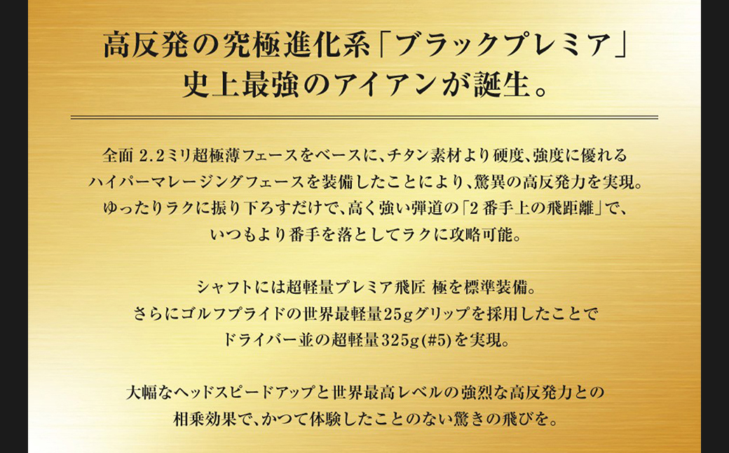 ワークスゴルフ CBRブラックプレミアアイアン 6本セット プレミア飛匠・極 （S/#5～PW）