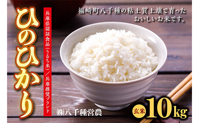 【令和５年度】兵庫県福崎町産 ひのひかり 八千種米10kg玄米/兵庫県認証食品（うるち米）兵庫推奨ブランド