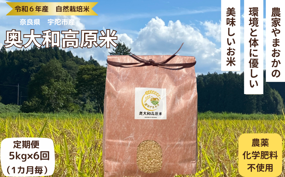 ★自然栽培米 ★定期便 毎月６回★新米 【令和6年産 】玄米 5kg ９月末より順次発送/自然栽培米 新米 令和6年産 玄米  農家やまおか 無農薬 国産 お米 奈良県 宇陀市 送料無料 ふるさと納税 新米