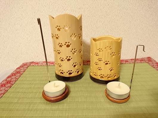 竹製キャンドルホルダー　肉球セットＮ-2　(表皮剥ぎタイプ)／竹あかり　癒し　おうち時間　キャンプ