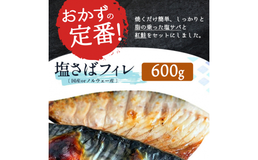 【ご家庭用訳あり】人気の塩さばフィレ＆紅鮭切身セット計1kg/ 和歌山 魚 さば 鮭【uot796A】