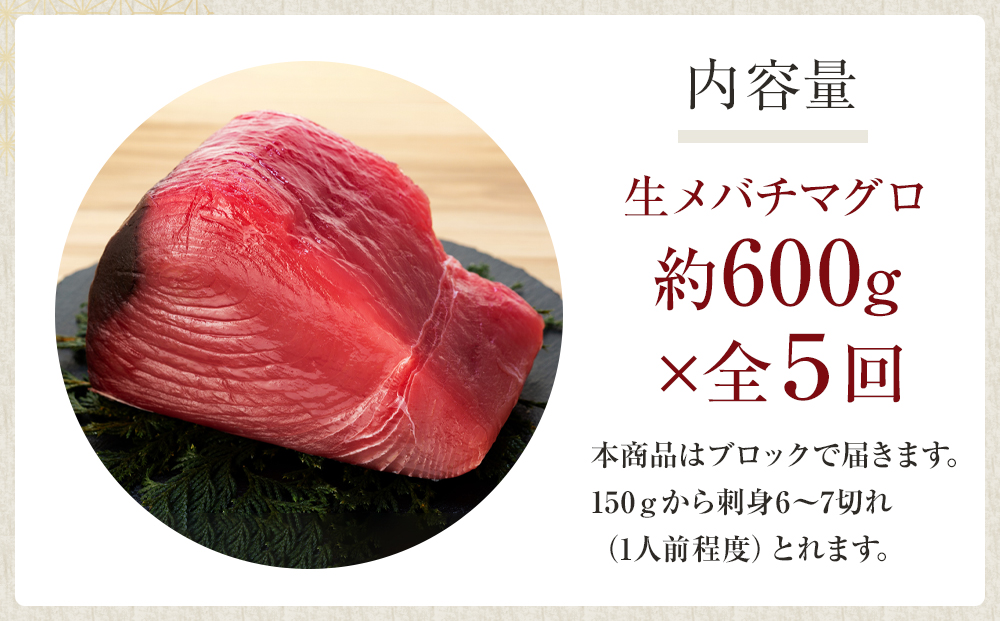 【定期便全5回】生まぐろの本場紀州勝浦から直送！　生メバチマグロ 約600g（1カ月に1回お届け）（全5ヵ月）