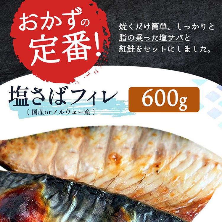 【ご家庭用訳あり】人気の塩さばフィレ＆紅鮭切身セット計1kg◇ ※離島への配送不可