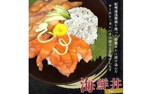 紀州湯浅醤油を使ったサーモンとカンパチの漬け＆釜揚げしらすの 海鮮丼 ３種セット 計３００g 