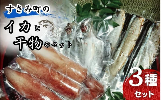 すさみ町のイカと干物のセット（イカ×3～5枚 、干物×6枚【あじ開き×3 、さんまみりん干し×3】）/ まぐろ 鮪 いか アジ 鯵 サンマ 秋刀魚  詰め合わせ