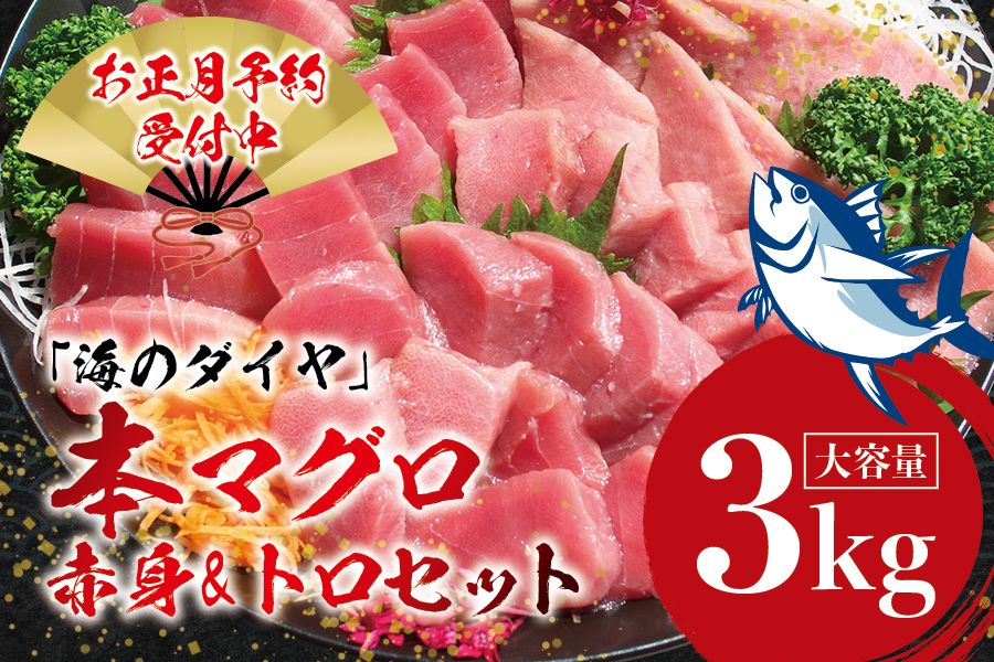 本マグロ（養殖）トロ＆赤身セット 3kg 【年内発送（12/26～12/30発送）】高級 クロマグロ  中トロ 中とろ  まぐろ マグロ 鮪 刺身 赤身 柵 じゃばらまぐろ 本マグロ 本鮪 【nks112-sg】