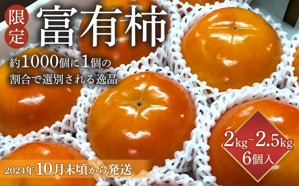 【限定】 富有柿 2kg～2.5kg 6個入 至高の逸品 約1000個に１個！【先行予約】【2025年10月末頃から発送】【KG5】