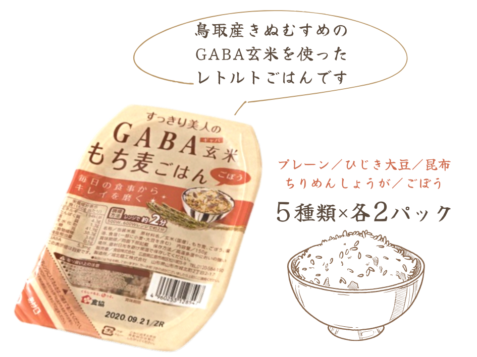 GABA玄米もち麦パックごはん 5種類セット（10パック入り）きぬむすめ JA鳥取西部 アスパル 0938