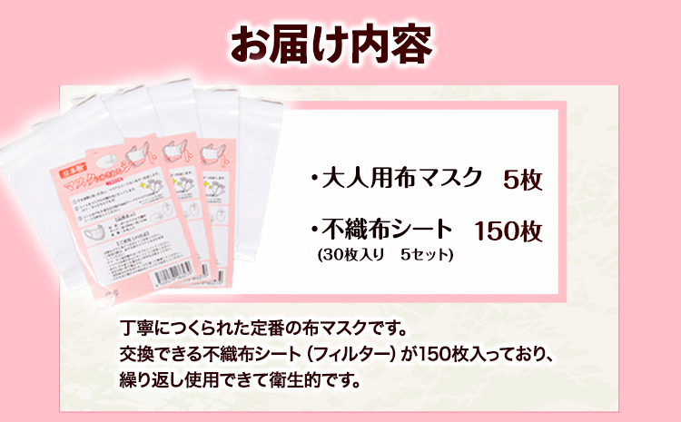 ふんわりやわらか布マスク＆不織布シート 30枚入り×5セット 錦屋《30日以内に出荷予定(土日祝除く)》岡山県 笠岡市 マスク 布マスク ダブルガーゼ 不織布シート フィルター 大人用マスク 大判サイズ