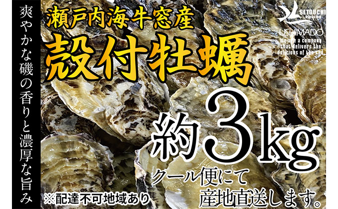 先行予約 2024年2月以降順次発送 殻付 牡蠣 約3kg エビス水産  洗浄済 瀬戸内牛窓産 岡山県 ※加熱調理用