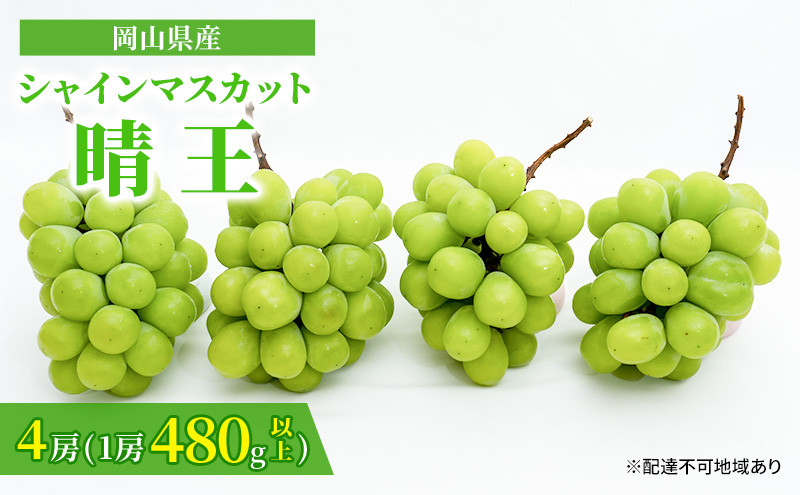 ぶどう 2024年 先行予約 シャイン マスカット 晴王 4房（1房480g以上）約2kg マスカット 岡山県産 国産 フルーツ 果物 ギフト