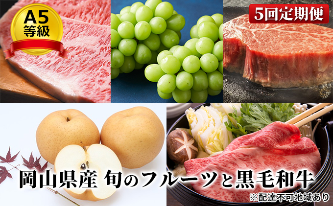 フルーツ 肉 2024年 先行予約 晴れの国 おかやま の 旬のフルーツと A5等級 黒毛 和牛 5回 定期便 ぶどう 牛肉 梨 岡山県産 国産 ギフト