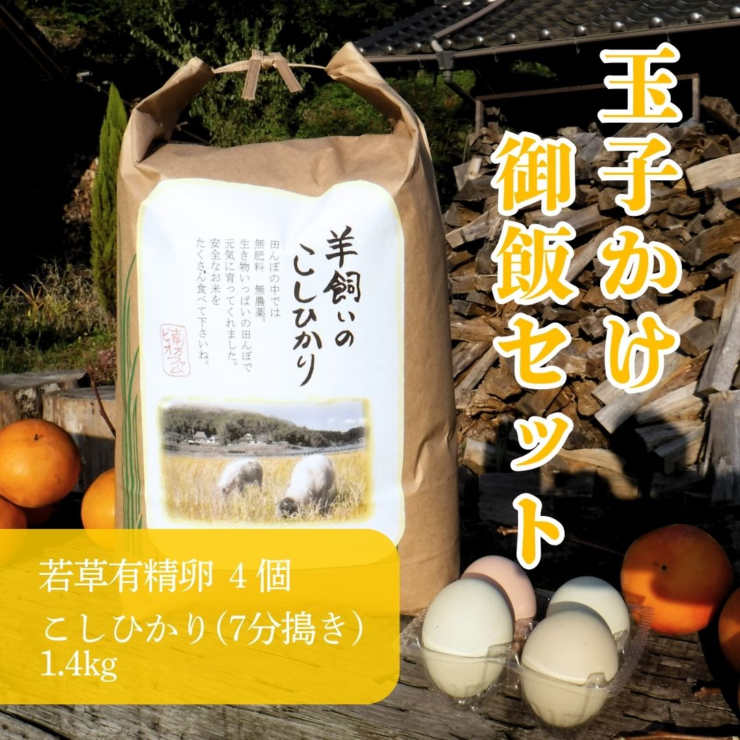 若草有精卵と無農薬こしひかり1.4kg（7分搗き）の玉子かけ御飯セット 002015