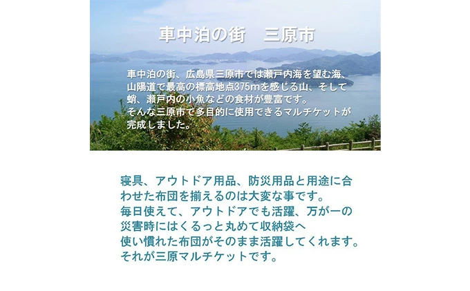 三原マルチケット 防災 寝袋 車中泊 羽毛布団 収納袋付 多目的 シングル ネイビー（150×210）　016106