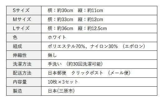 夏用 マスク 30回洗って使える エボロンの不織布マスク 10枚入り×3セット（Lホワイト）016141