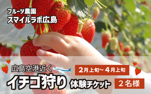 いちご狩り利用券 2名様分 フルーツ狩り 体験 果物狩り いちご 採り放題 イチゴ 新鮮 広島県三原市 059017