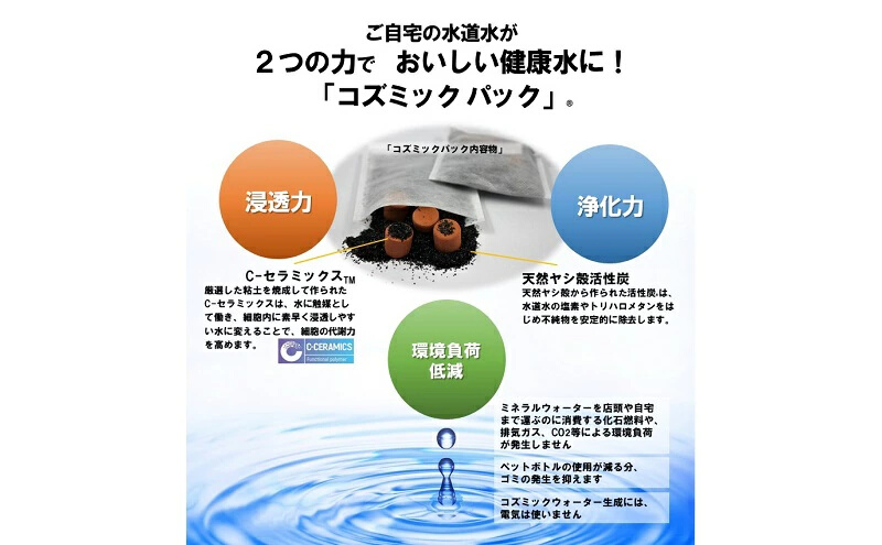 コズミックパック2L 12ヶ月用（6か月用×2パック）浄水パック デトックス 腸活 C-セラミックス 活性炭　125001