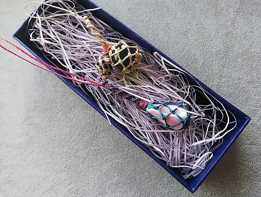 貝殻＆浮き玉のマクラメ編みキーホルダー2点セット【AE-46】