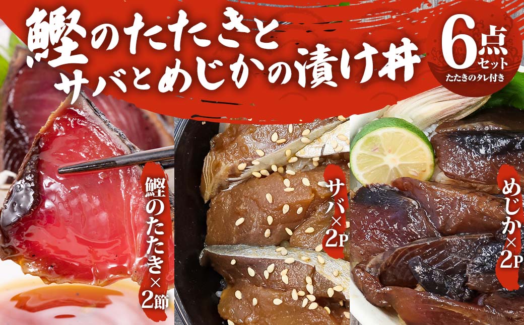 カツオのたたき２節 + サバとメジカ（宗田カツオ）の海鮮漬け丼 約80g×各２パック タレ付き10点セット 鰹 タタキ 冷凍 刺身 お刺身 海鮮丼 惣菜 寿司ネタ おかず おつまみ 【R00895】