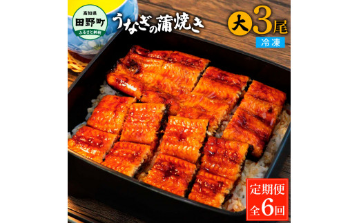 田野町産うなぎの蒲焼き(大) 3尾×6回 定期便 6ヶ月 定期コース 1尾あたり120～150g タレ付き 山椒付き うなぎ 鰻 ウナギ 蒲焼き かば焼き 無頭 おいしい 国産 お取り寄せ 冷凍 配送