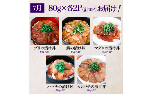 【四国一小さなまち】＜6ヶ月定期便＞これが魚屋の漬け丼だ！(2月～7月) 訳あり 80g×10P 海鮮漬け丼 鰤 ブリ ハマチ かんぱち まぐろ 漬け 鯛 刺身 冷凍 マグロ 赤身 海鮮 海鮮丼 刺身 海鮮セット