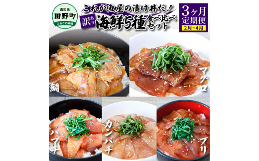 【四国一小さなまち】＜3ヶ月定期便＞これが魚屋の漬け丼だ！(2月～4月) 訳あり 80g×10P 海鮮漬け丼 鰤 ブリ ハマチ かんぱち まぐろ 漬け 鯛 刺身 冷凍 マグロ 赤身 海鮮 海鮮丼 刺身 海鮮セット