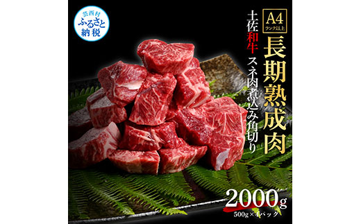 天下味 エイジング工法 熟成肉 土佐和牛 特選スネ肉 煮込み角切り 500g×4 合計2kg エイジングビーフ スネ肉 国産 肉 牛肉 和牛 人気 老舗焼肉店 冷凍 新鮮 真空パック 高級 お祝い 高知 高知県 芸西村 故郷納税 38000円 返礼品 贈り物 贈答 ギフト