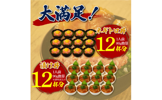 ネギトロ80g×12P＋漬け鮪丼90g×12P 冷凍配送 簡易包装 小分け 惣菜 人気 海鮮 ネギトロ丼 まぐろたたき 海鮮丼 便利 かんたん 自然解凍 個食 一人暮らし どんぶり 漬け丼 お手軽