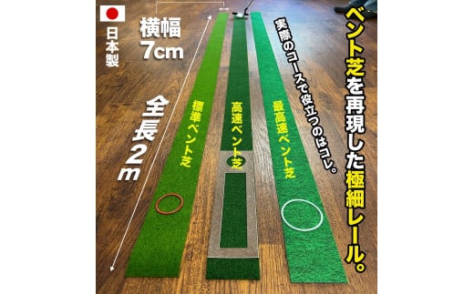 パターマット工房 タッチがわかるパット練習レール 3枚セット(標準・高速・最高速) 7cm×200cm 3枚組 ゴルフ 練習器具 パッティング練習 パッティングマット 人工芝 スーパーベント 日本製