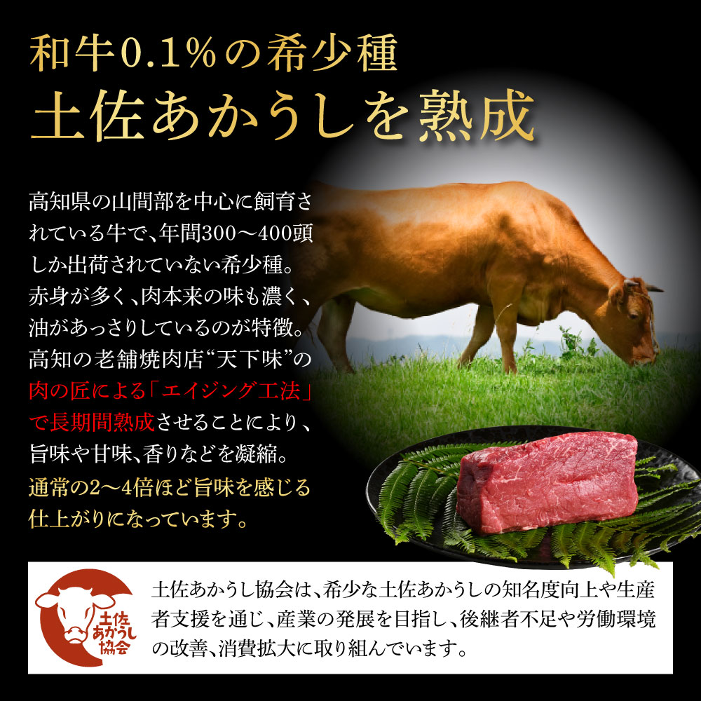 天下味 エイジング工法 熟成肉 土佐あかうし 特選赤身 サイコロステーキ 250g エイジングビーフ 国産 あか牛 赤牛 牛肉 和牛 冷凍配送 真空パック お祝い 高知 芸西村 贈り物 贈答 ギフト