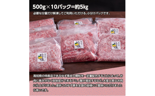 なはりゆず豚挽き肉 5kg - 500g×10パック ひき肉 挽き肉 豚肉 国産 ゆず豚 高知県産 肉 おにく 冷凍 小分けパック 個包装 そぼろ ハンバーグ おうちごはん 一人暮らし 31000円