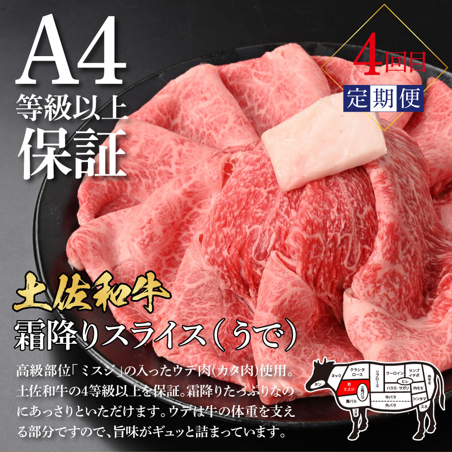 土佐味堪能4ヶ月定期便 かつおのタタキ×1.5kg 牛バラスライス×450g 土佐和牛霜降りスライス(うで)×450g マグロの漬け丼の素 80g×5Pセット 鰹 カツオ たたき 訳あり 牛肉 鮪