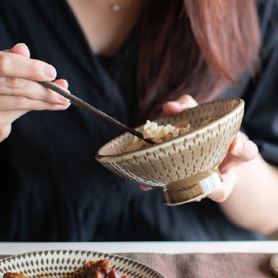 AA69　小石原焼 ヤママル窯 飛び鉋飯碗