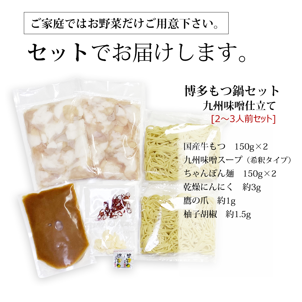 4A17 博多もつ鍋セット(九州味噌仕立て) 2～3人前 国産牛もつ300g