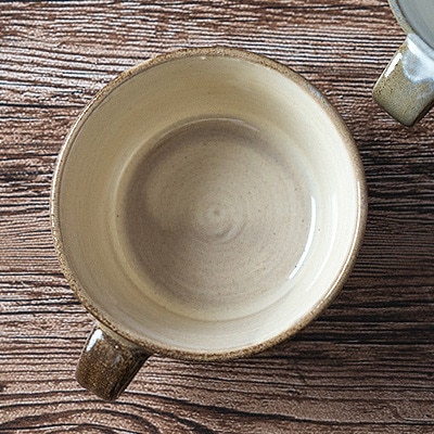 AA17　小石原焼 ヤママル窯 水玉スープカップ(茶)