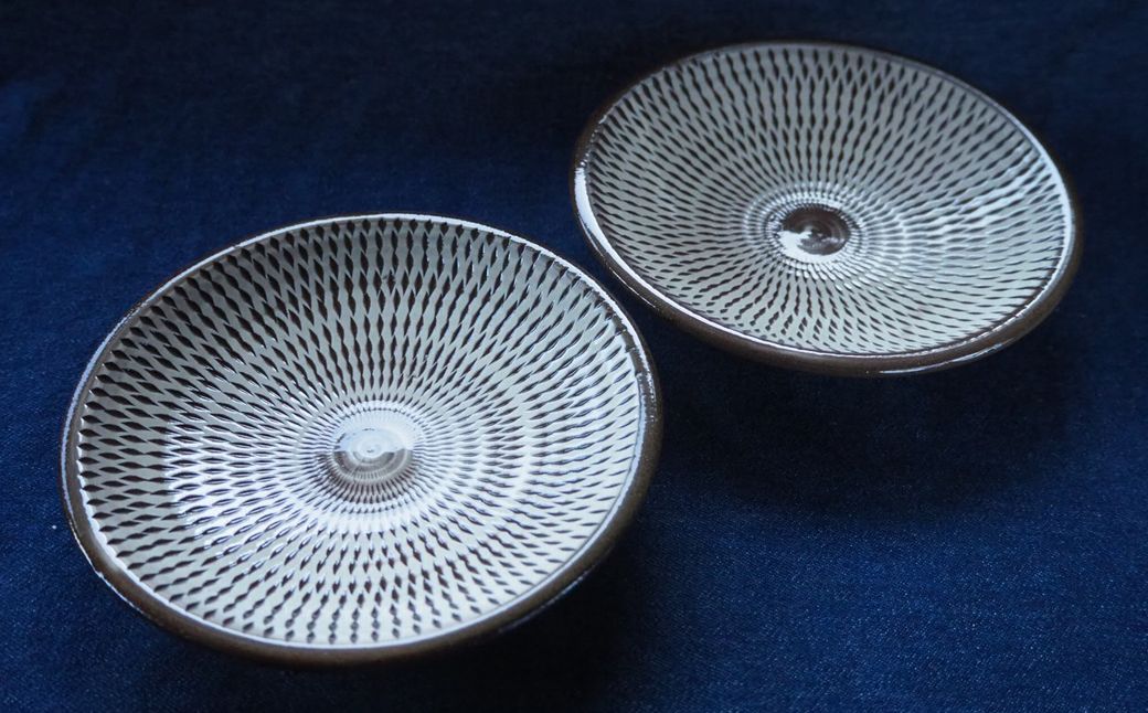 H39 小石原焼飛鉋五寸皿２枚セット直径約15cm（金丸窯）