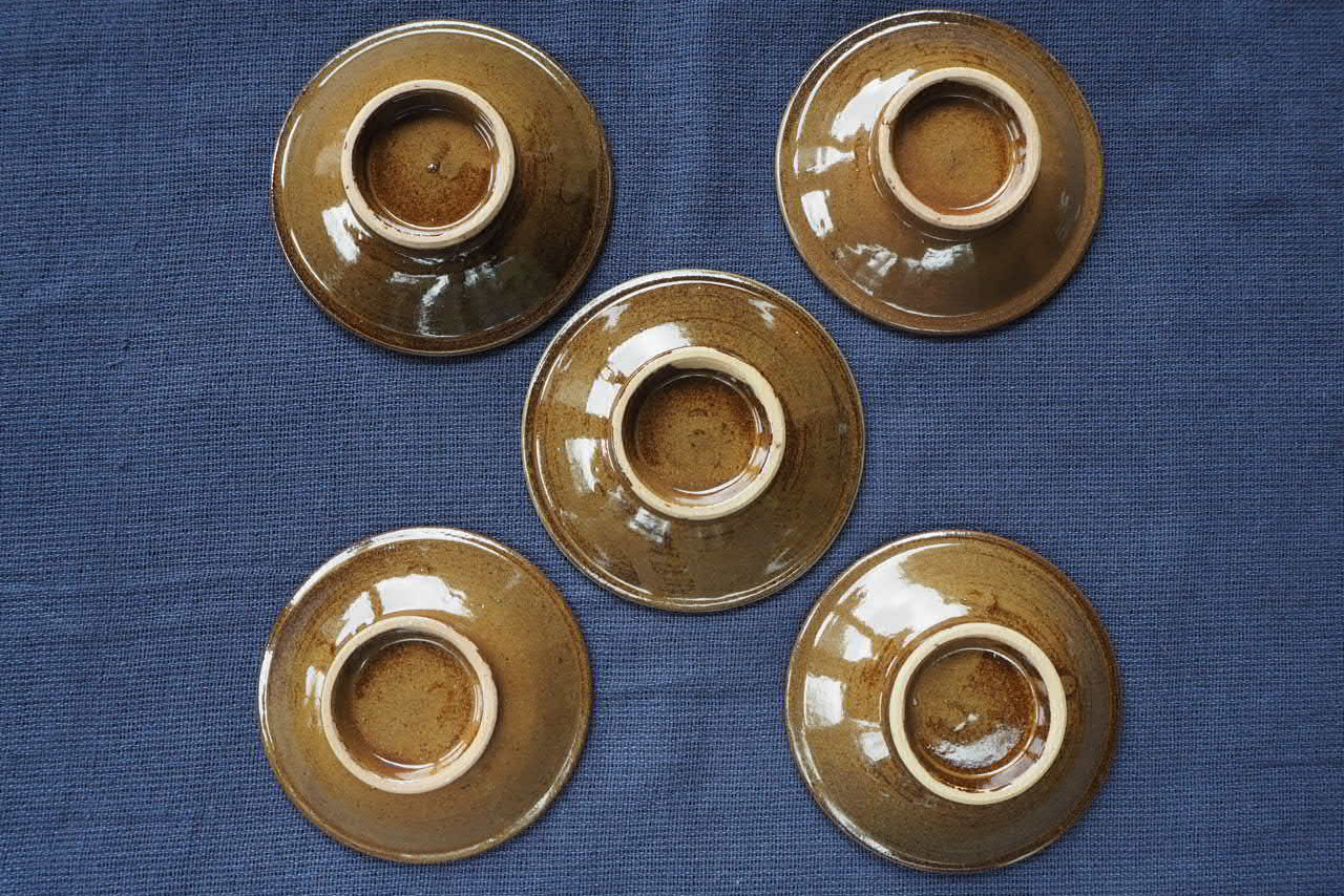 H25　小石原焼飛鉋三寸深皿5枚セット(金丸窯)直径約9cm