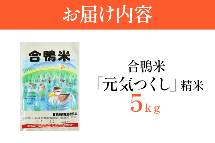 令和6年産 予約 合鴨米「元気つくし」（精米・5ｋｇ） ※2024年10月中旬より順次出荷予定　BI08　