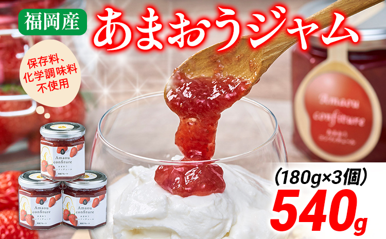 福岡産 あまおうジャム 合計540g 180g×3個 あまおう イチゴ いちご ジャム 朝食 食パン 果物 フルーツ アイス 送料無料 加工食品 詰め合わせ フルーティー 果肉 風味 食感 こだわり 大木町産 南国フルーツ CO028